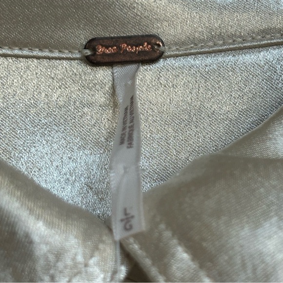 NWT Free People Women’s Satin Button Down Shirt Large Sand Beige Long Sleeve - Picture 7 of 8